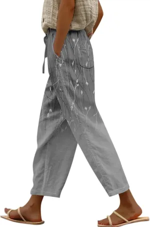 Women Beach Fashion Linen Pants Women Women's Cotton Linen Palazzo Wide Leg Pants, Soft Elastic Waistband