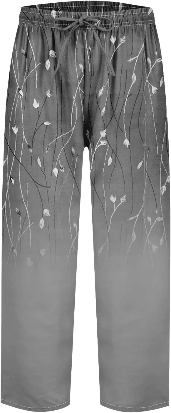 Women Beach Fashion Linen Pants Women Women's Cotton Linen Palazzo Wide Leg Pants, Soft Elastic Waistband
