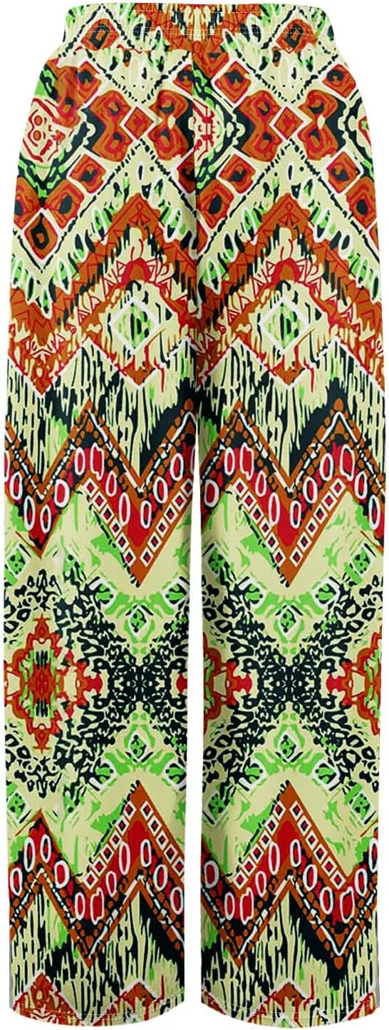Women Casual High Waist Wide Leg Floral Palazzo Pant Summer Boho Flowy Beach Trousers with Pockets
