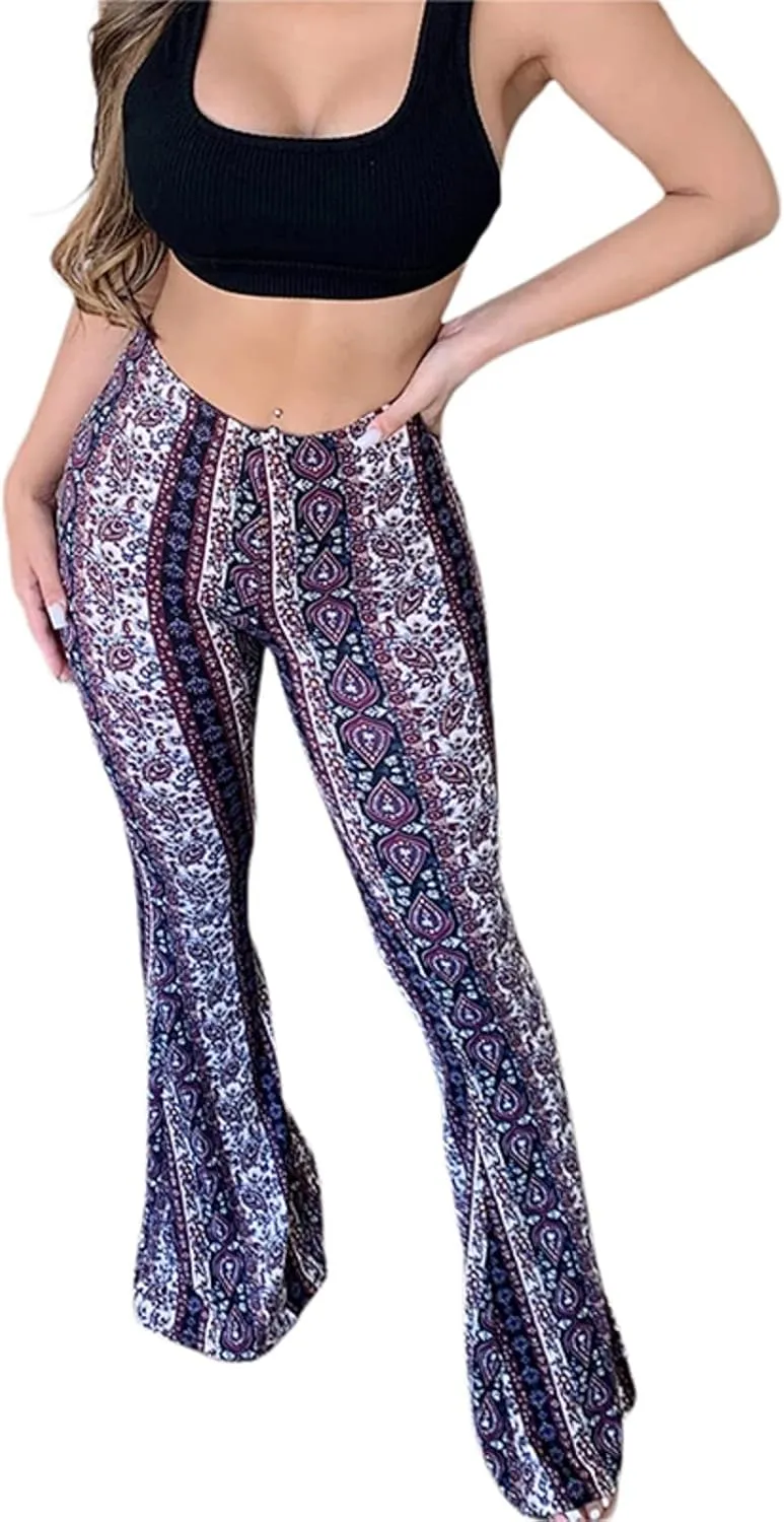 Women High Waist Pants Slimming Casual Party Street Spring Straight Retro Floral Print Trousers
