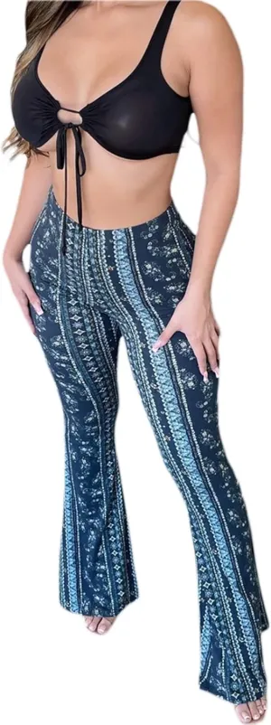 Women High Waist Pants Slimming Casual Party Street Spring Straight Retro Floral Print Trousers