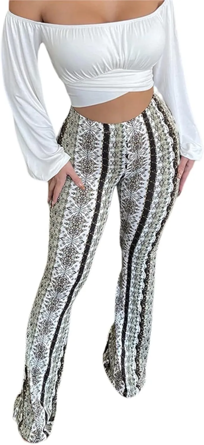 Women High Waist Pants Slimming Casual Party Street Spring Straight Retro Floral Print Trousers