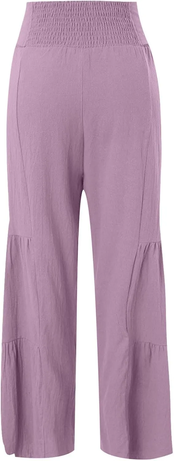 Women High Waist Pleated Wide Leg Casual Loose Trousers Plus Size Pants for Women