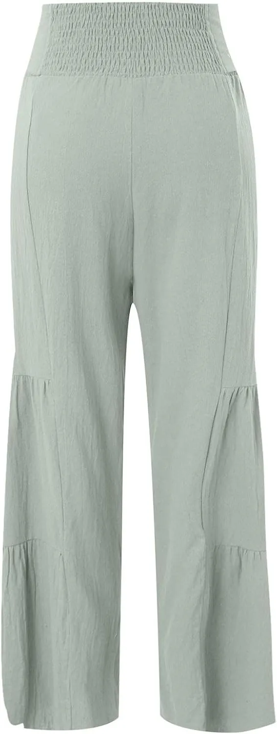 Women High Waist Pleated Wide Leg Casual Loose Trousers Plus Size Pants for Women