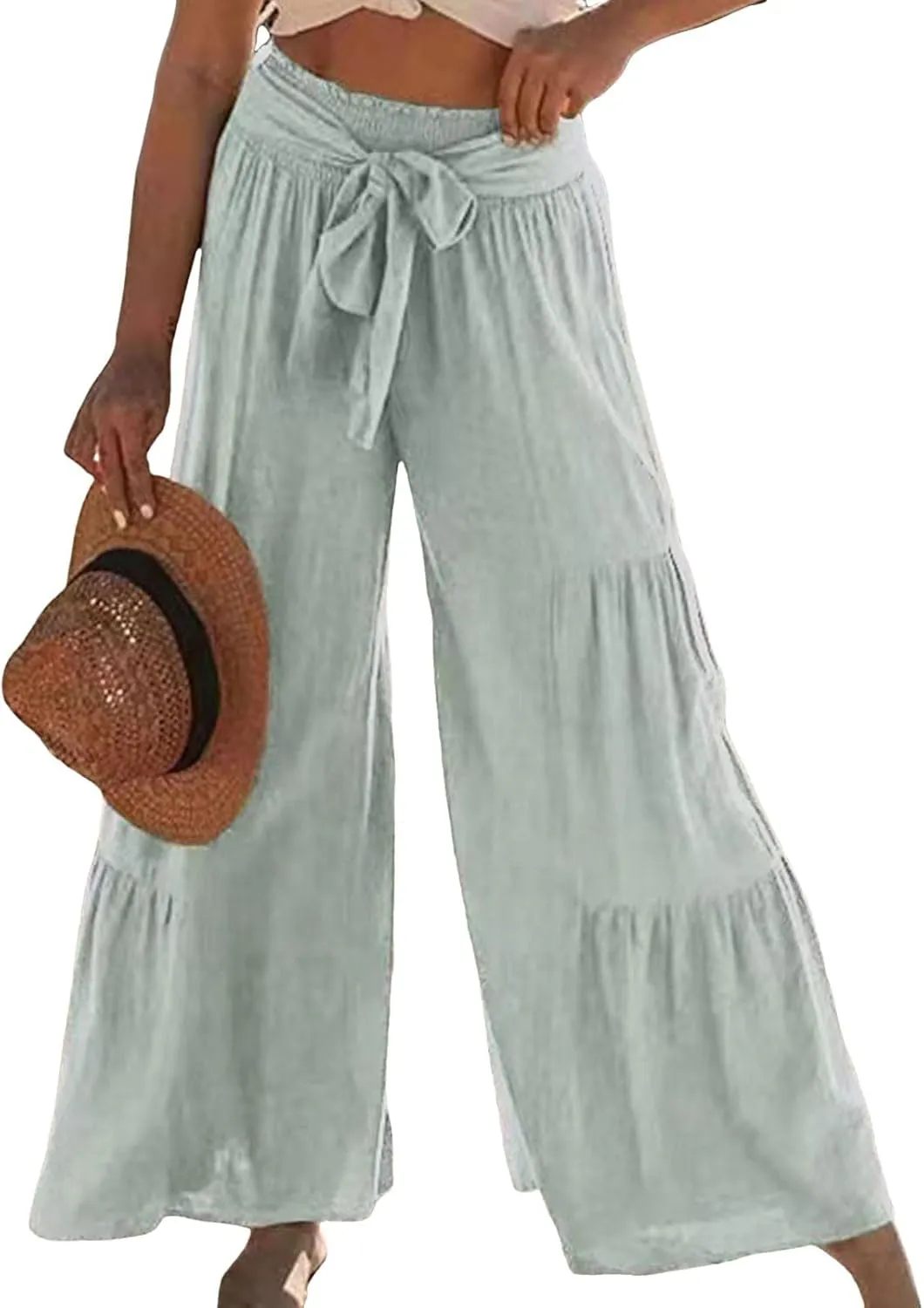 Women High Waist Pleated Wide Leg Casual Loose Trousers Plus Size Pants for Women