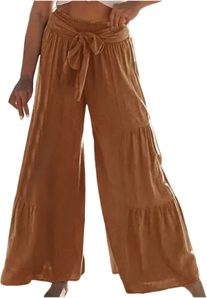Women High Waist Pleated Wide Leg Casual Loose Trousers Plus Size Pants for Women