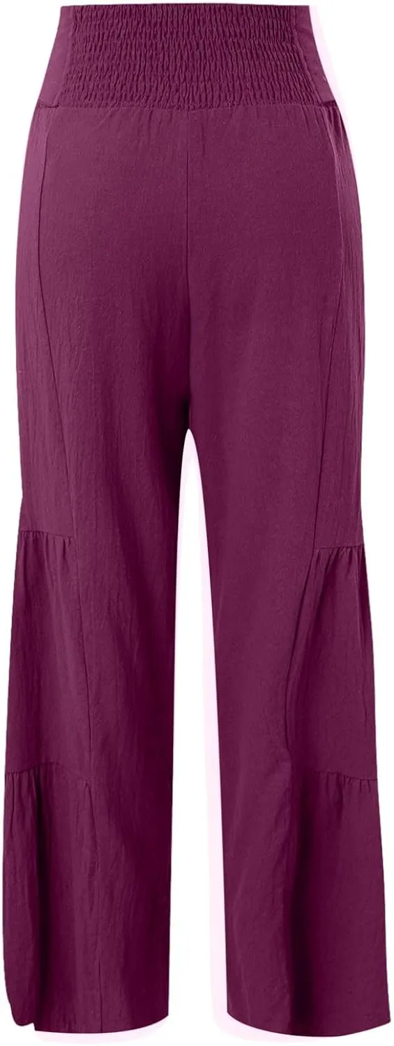 Women High Waist Pleated Wide Leg Casual Loose Trousers Plus Size Pants for Women