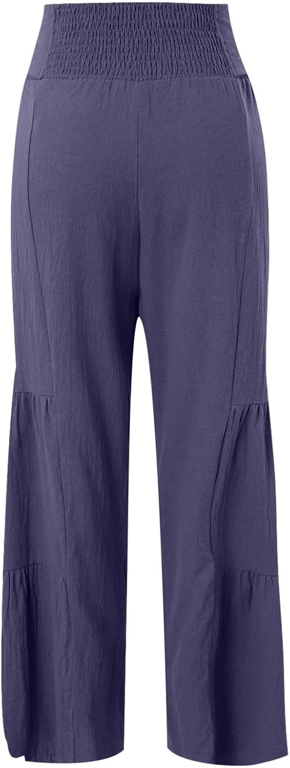 Women High Waist Pleated Wide Leg Casual Loose Trousers Plus Size Pants for Women