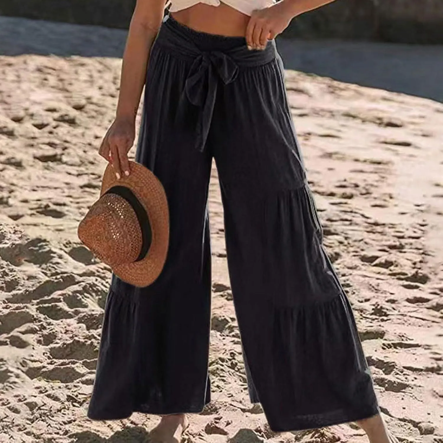 Women High Waist Pleated Wide Leg Casual Loose Trousers Plus Size Pants for Women