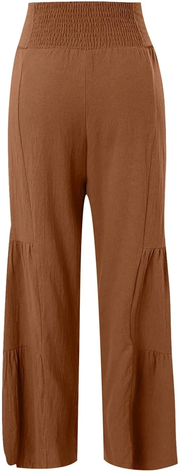 Women High Waist Pleated Wide Leg Casual Loose Trousers Plus Size Pants for Women