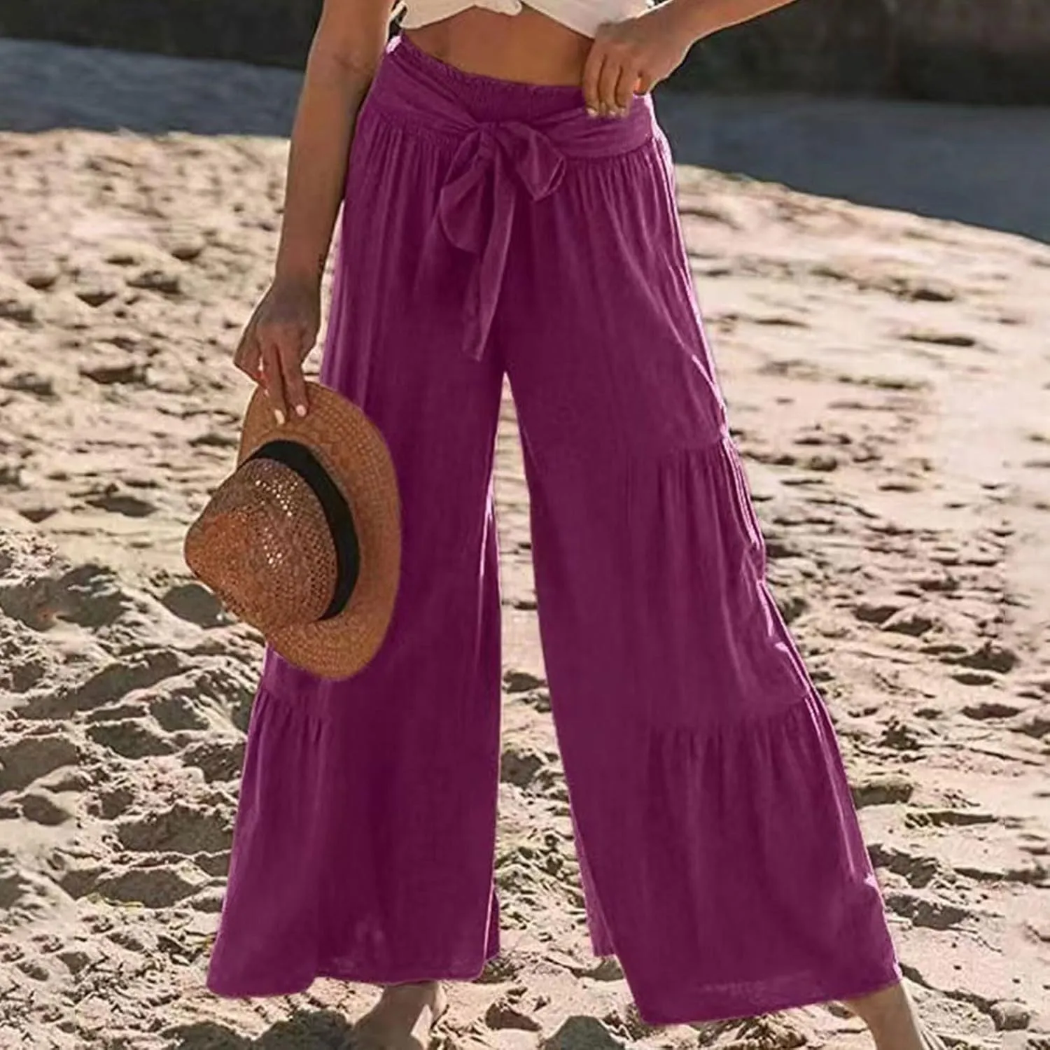 Women High Waist Pleated Wide Leg Casual Loose Trousers Plus Size Pants for Women