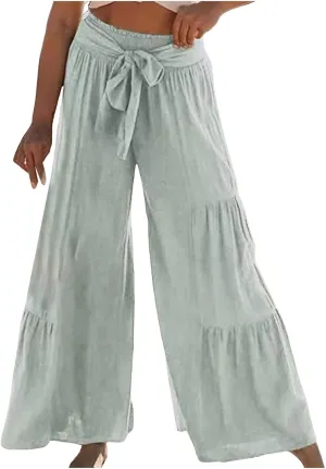 Women High Waist Pleated Wide Leg Casual Loose Trousers Plus Size Pants for Women