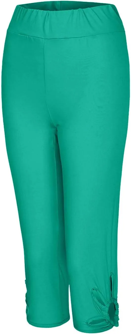 Women Hollow Design Solid Plus Size High Waist Leggings Capri Pants Stretch Workout Pant