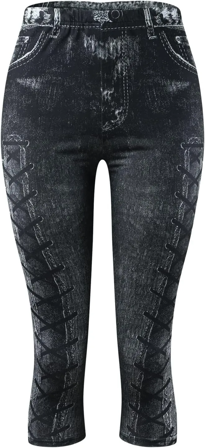 Women Hollow Design Solid Plus Size High Waist Leggings Capri Pants Stretch Workout Pant