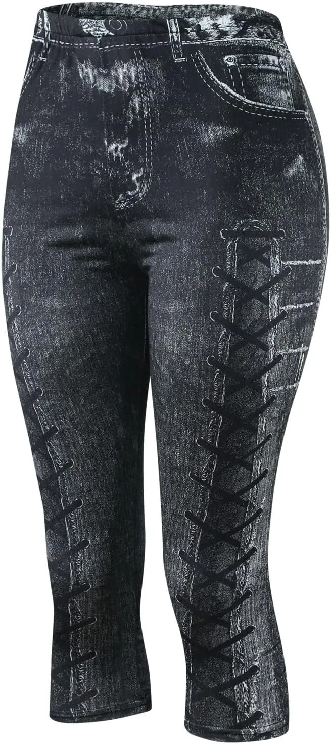 Women Hollow Design Solid Plus Size High Waist Leggings Capri Pants Stretch Workout Pant