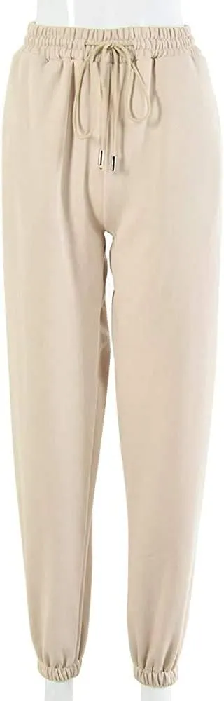 Women Jogger Sweatpants Solid High Waist Drawstring Baggy Pants Cinch Bottom Runing Workout Trousers with Pockets
