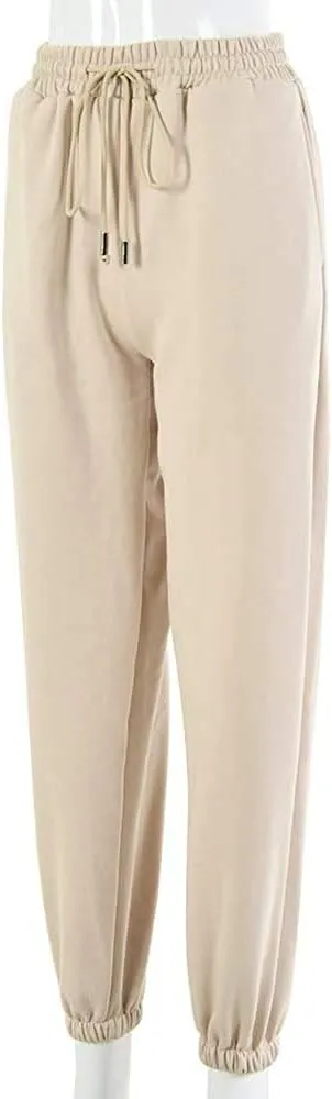 Women Jogger Sweatpants Solid High Waist Drawstring Baggy Pants Cinch Bottom Runing Workout Trousers with Pockets