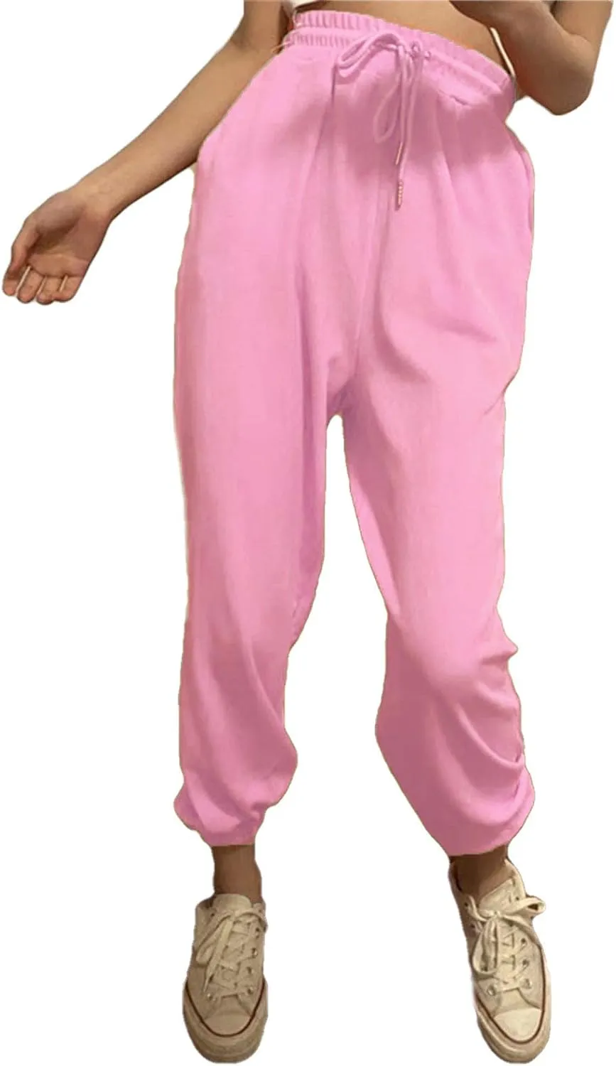 Women Jogger Sweatpants Solid High Waist Drawstring Baggy Pants Cinch Bottom Runing Workout Trousers with Pockets