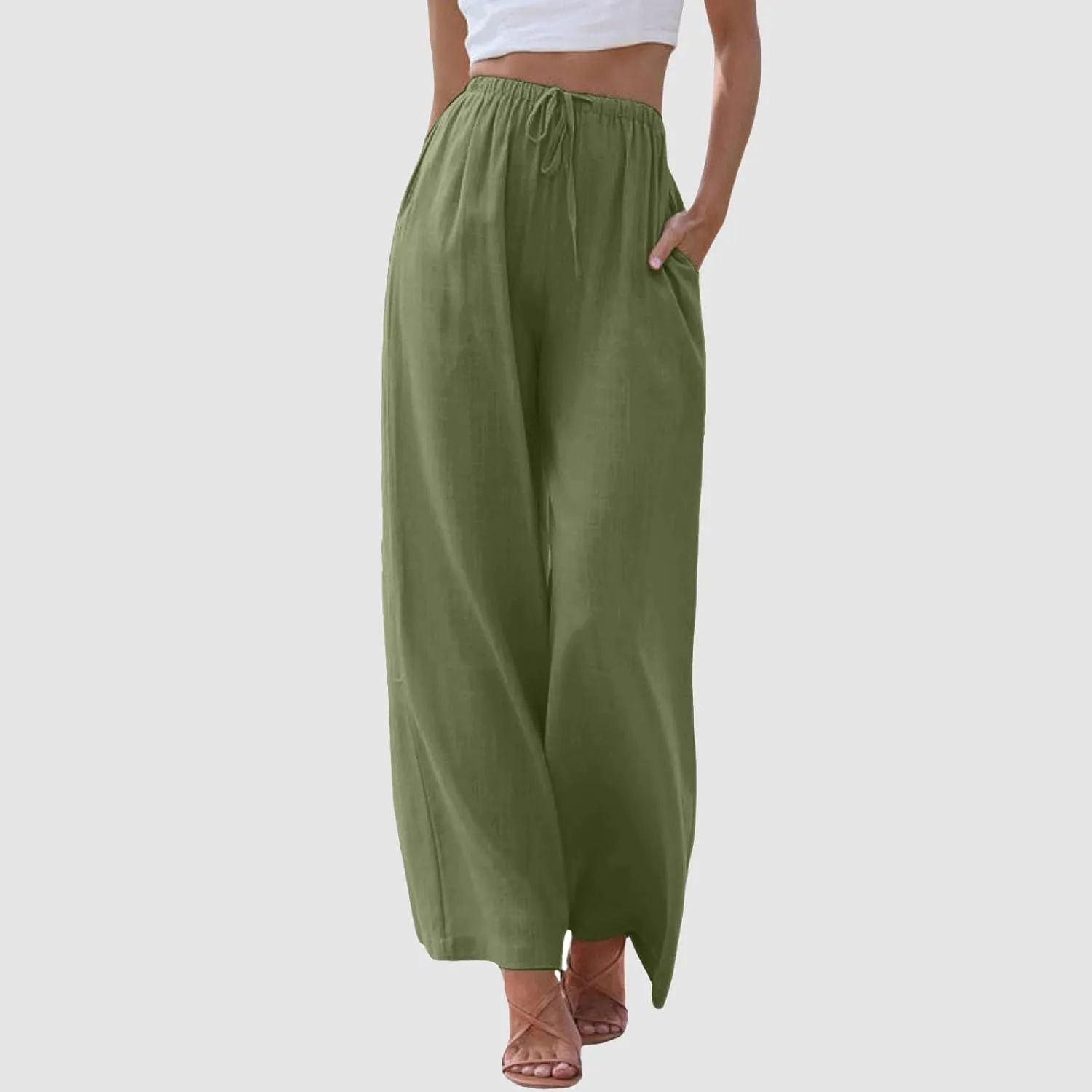 Women Linen Palazzo Pants Winter Satin Sports Jeans with Pockets Fleece Lined Water Resistant