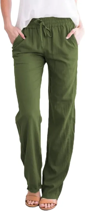 Women Linen Pants High Waist Adjustable High Waist Casual Lounge Pant Linen Pants for Women Casual Loose Cozy Sweatpants