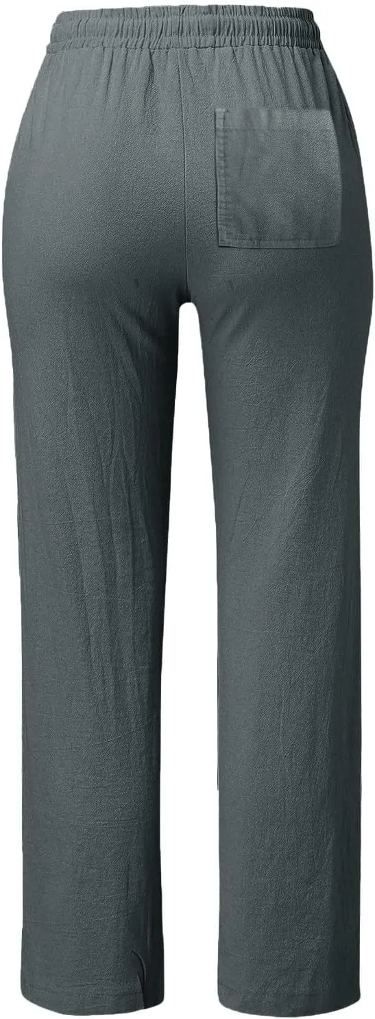 Women Linen Pants High Waist Adjustable High Waist Casual Lounge Pant Linen Pants for Women Casual Loose Cozy Sweatpants