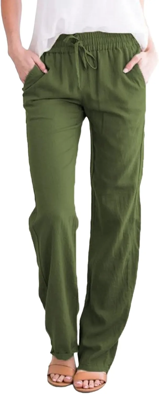 Women Linen Pants High Waist Adjustable High Waist Casual Lounge Pant Linen Pants for Women Casual Loose Cozy Sweatpants