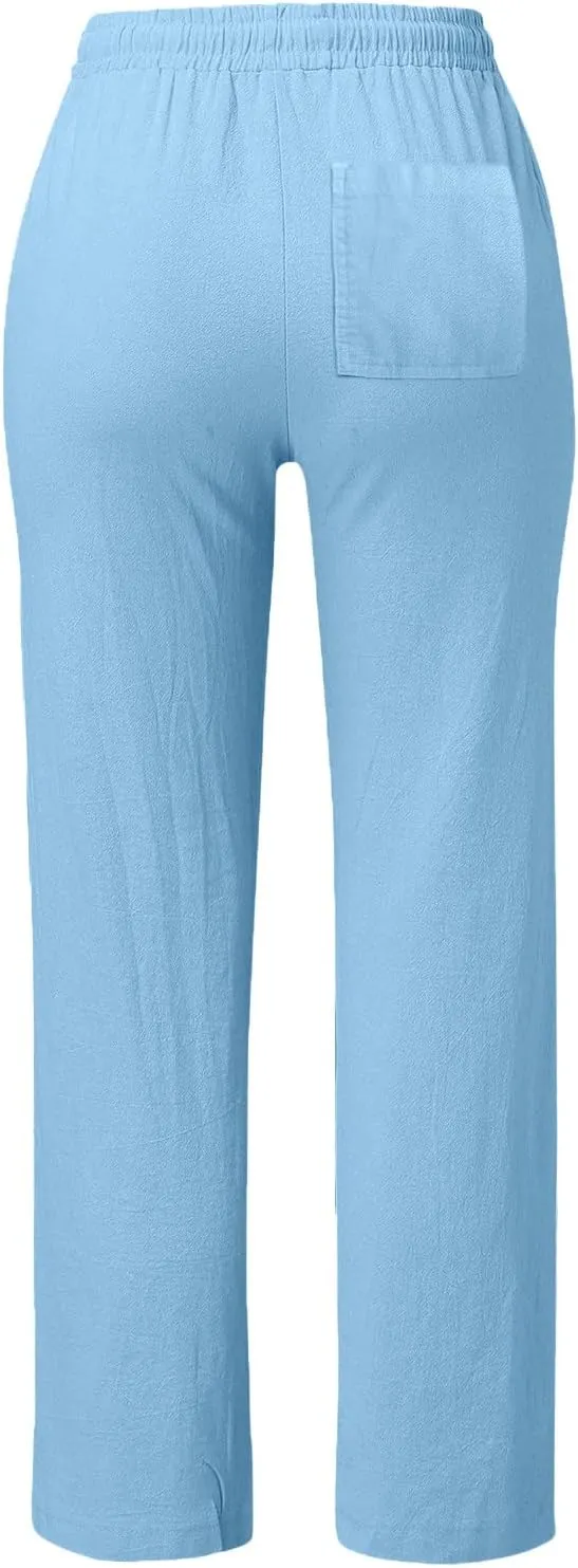 Women Linen Pants High Waist Adjustable High Waist Casual Lounge Pant Linen Pants for Women Casual Loose Cozy Sweatpants