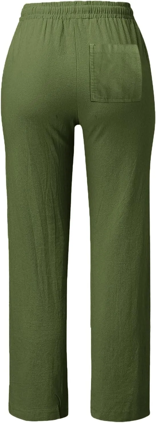 Women Linen Pants High Waist Adjustable High Waist Casual Lounge Pant Linen Pants for Women Casual Loose Cozy Sweatpants