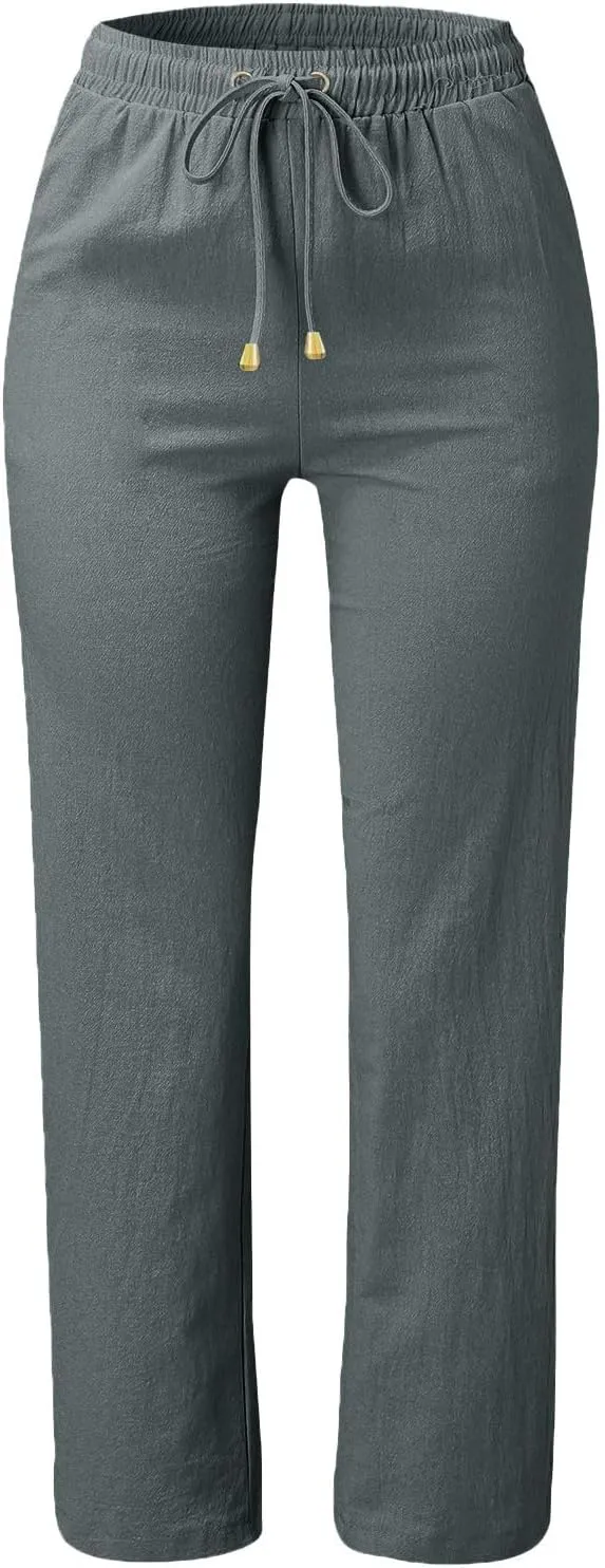 Women Linen Pants High Waist Adjustable High Waist Casual Lounge Pant Linen Pants for Women Casual Loose Cozy Sweatpants