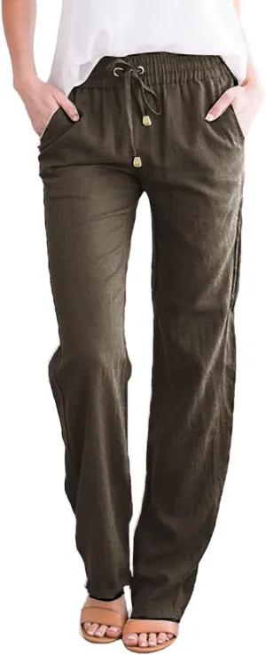 Women Linen Pants High Waist Adjustable High Waist Casual Lounge Pant Linen Pants for Women Casual Loose Cozy Sweatpants