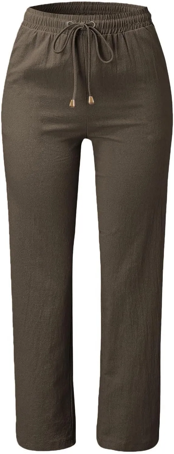 Women Linen Pants High Waist Adjustable High Waist Casual Lounge Pant Linen Pants for Women Casual Loose Cozy Sweatpants