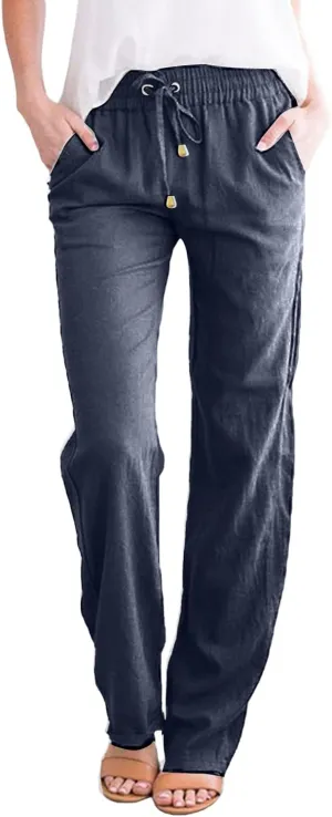Women Linen Pants High Waist Adjustable High Waist Casual Lounge Pant Linen Pants for Women Casual Loose Cozy Sweatpants