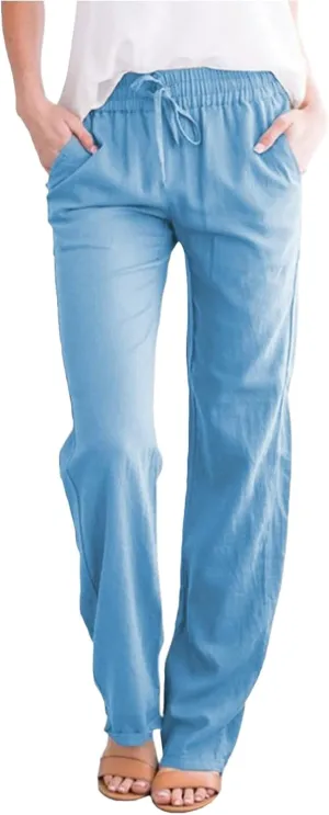 Women Linen Pants High Waist Adjustable High Waist Casual Lounge Pant Linen Pants for Women Casual Loose Cozy Sweatpants