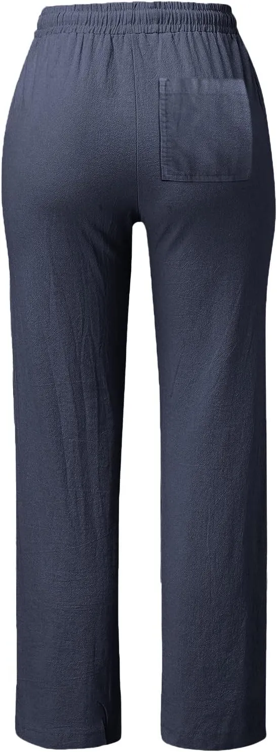 Women Linen Pants High Waist Adjustable High Waist Casual Lounge Pant Linen Pants for Women Casual Loose Cozy Sweatpants
