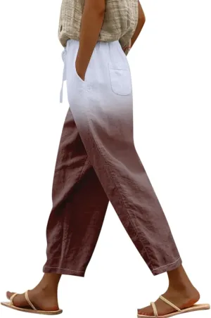 Women Linen Pants Plus Size Wide Leg Pants High Waist Casual Lounge Pant Women's Cotton Linen Casual Loose Cozy Sweatpants