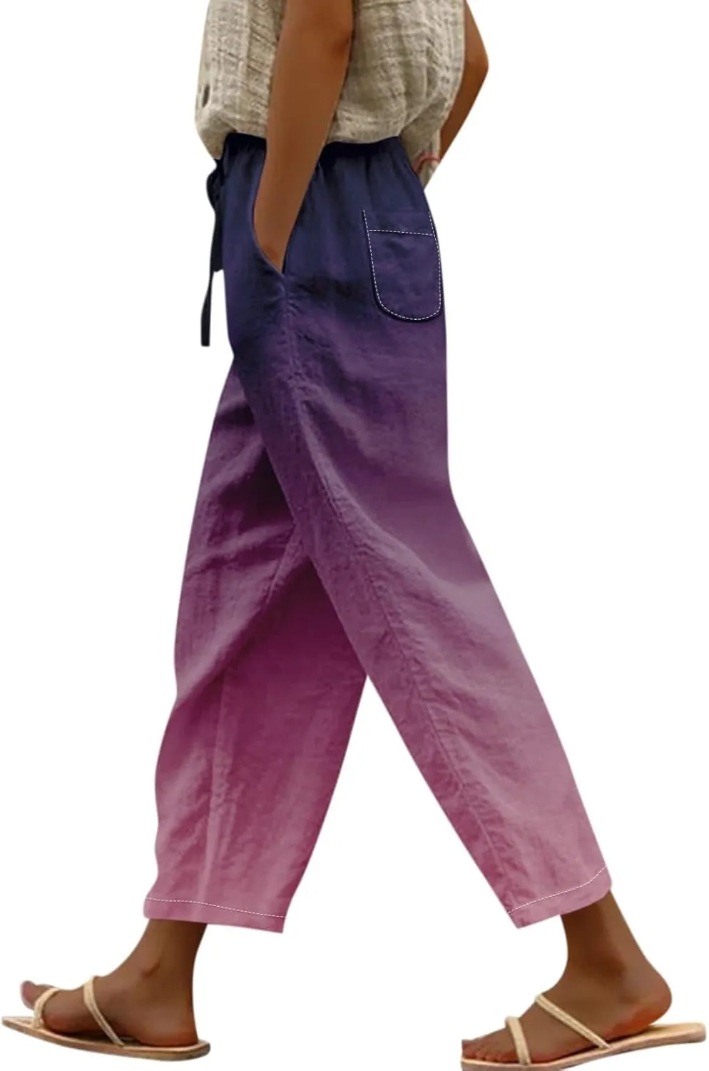 Women Linen Pants Plus Size Wide Leg Pants High Waist Casual Lounge Pant Women's Cotton Linen Casual Loose Cozy Sweatpants