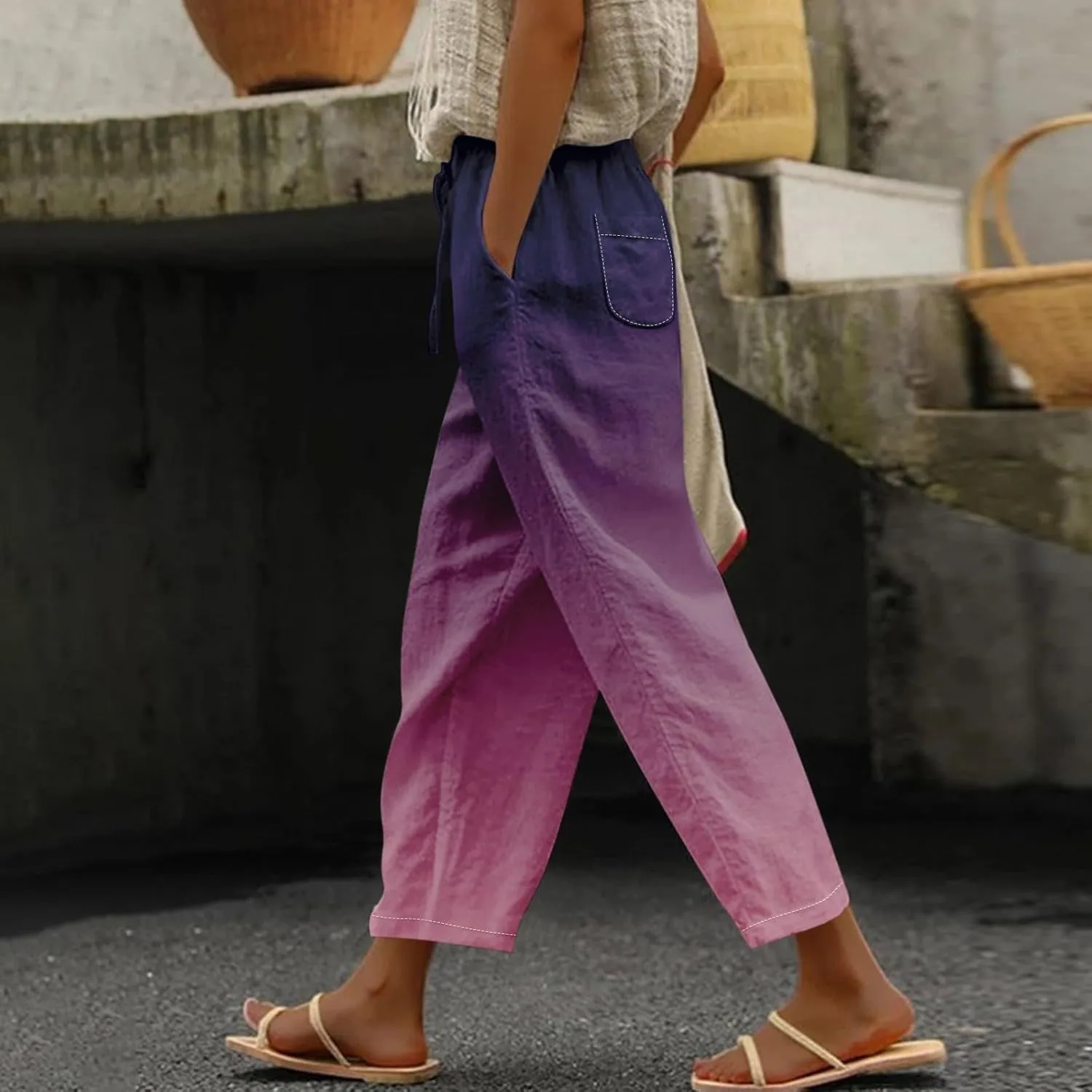 Women Linen Pants Plus Size Wide Leg Pants High Waist Casual Lounge Pant Women's Cotton Linen Casual Loose Cozy Sweatpants