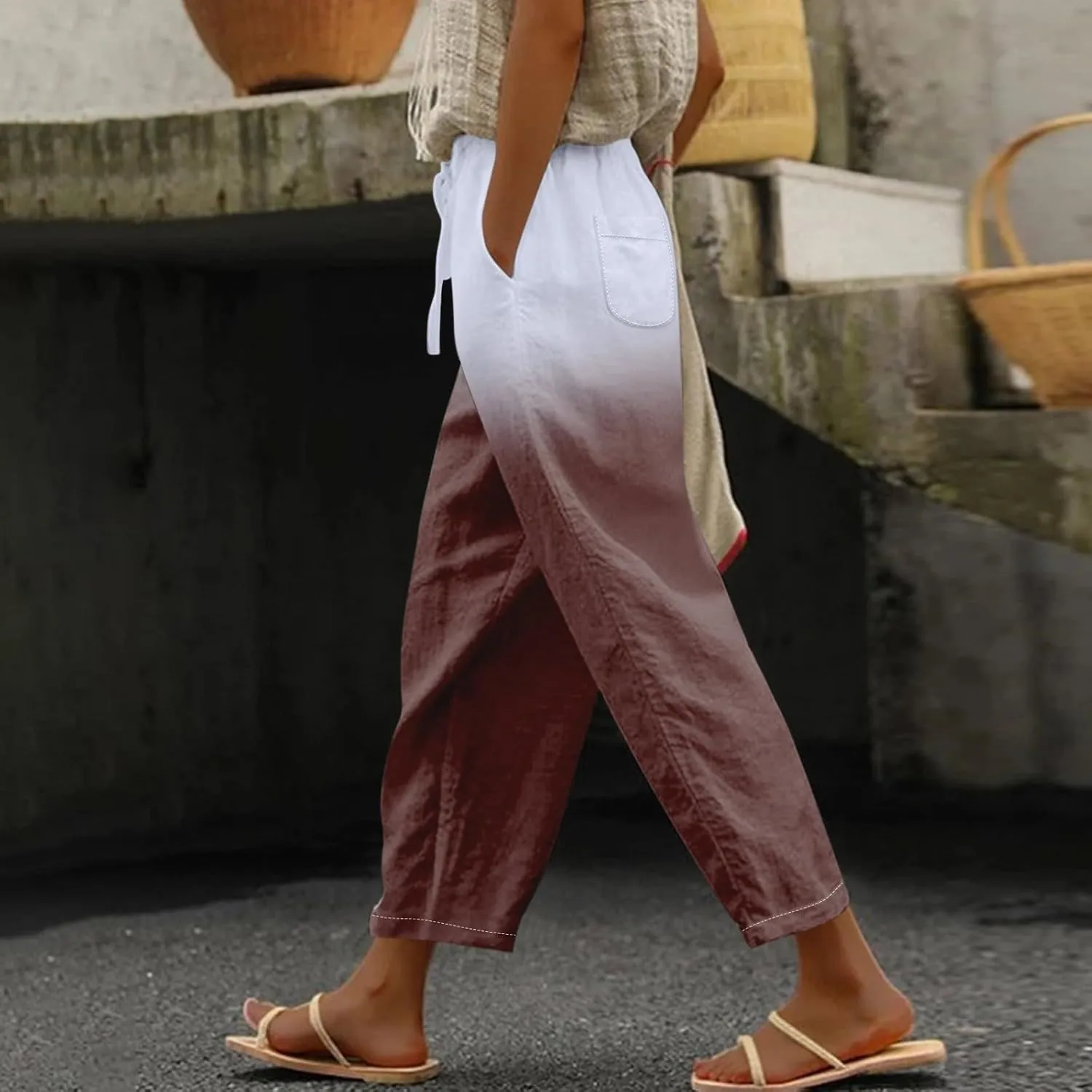 Women Linen Pants Plus Size Wide Leg Pants High Waist Casual Lounge Pant Women's Cotton Linen Casual Loose Cozy Sweatpants