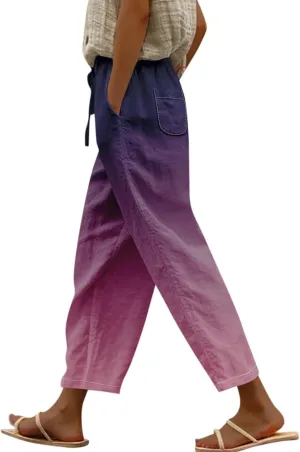 Women Linen Pants Plus Size Wide Leg Pants High Waist Casual Lounge Pant Women's Cotton Linen Casual Loose Cozy Sweatpants