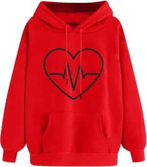 Women Oversized Graphic Hoodies 2024 Trendy Long Sleeve Sweatshirts Casual Drawstring Pullover Tops With Pockets