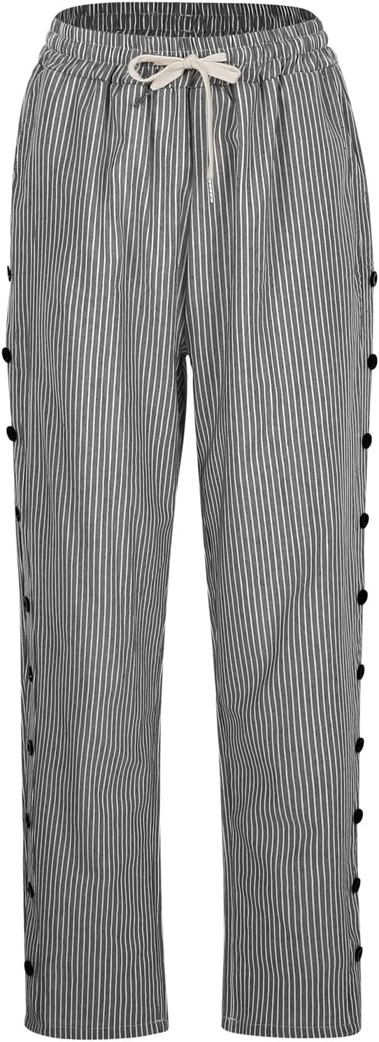 Women Oversized Striped Cropped Pants Office Work Business Trendy High Waisted Trouser Sport Jogger Casual Sweatpants