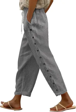 Women Oversized Striped Cropped Pants Office Work Business Trendy High Waisted Trouser Sport Jogger Casual Sweatpants