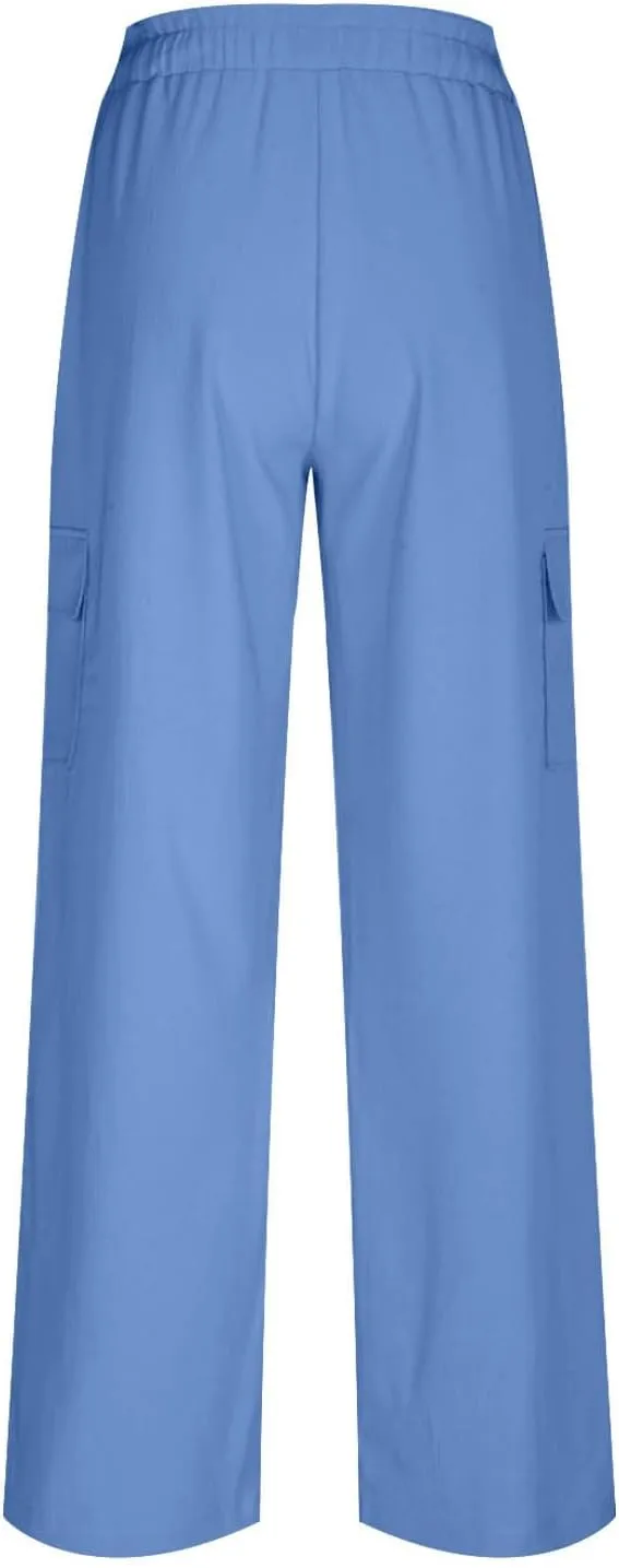 Women Palazzo Pants with Pockets Summer Casual Wide Leg High Waist Lounge Pants Flowy Beach Trousers Travel