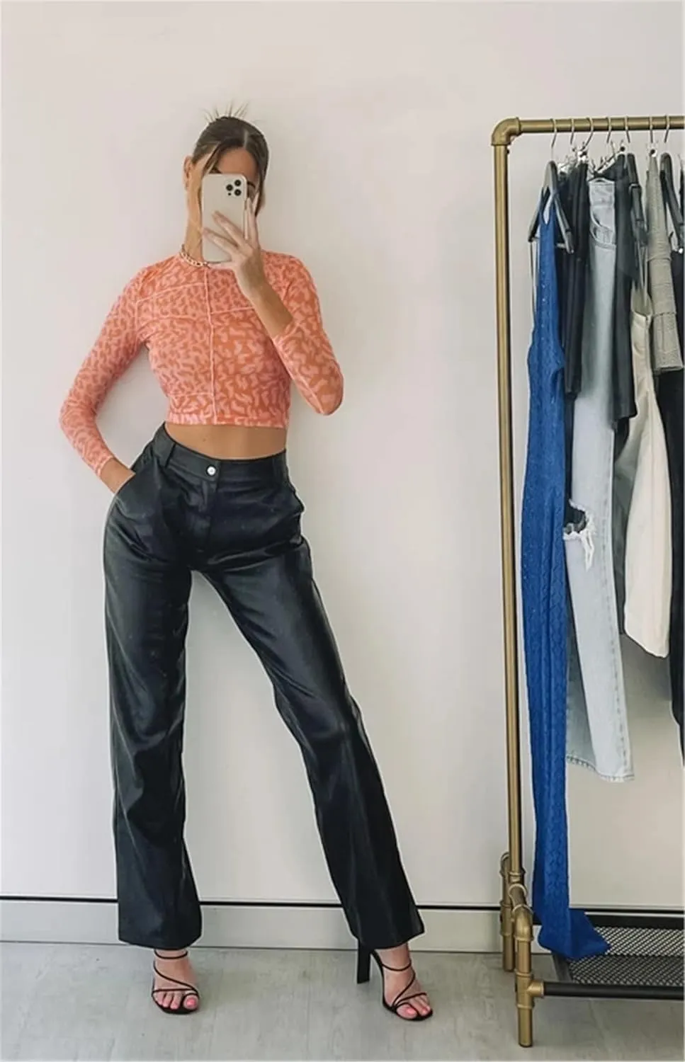 Women Sexy Faux Leather Pants Y2k Hollow Out Lace up High Waist PU Leggings E-Girl Punk Trousers Party Streetwear