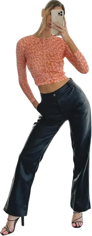 Women Sexy Faux Leather Pants Y2k Hollow Out Lace up High Waist PU Leggings E-Girl Punk Trousers Party Streetwear