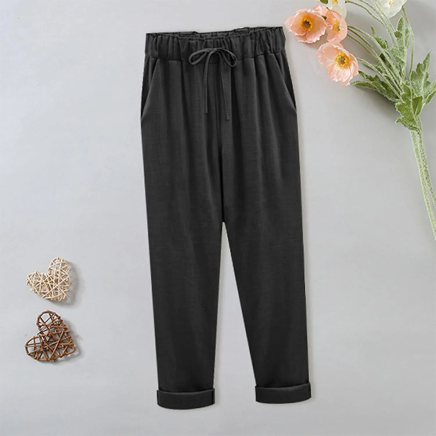 Women Straight Pants Loose Thin Summer Trousers Wide Leg High Waist Trouser Pants Solid Color Skin-Friendly Pants