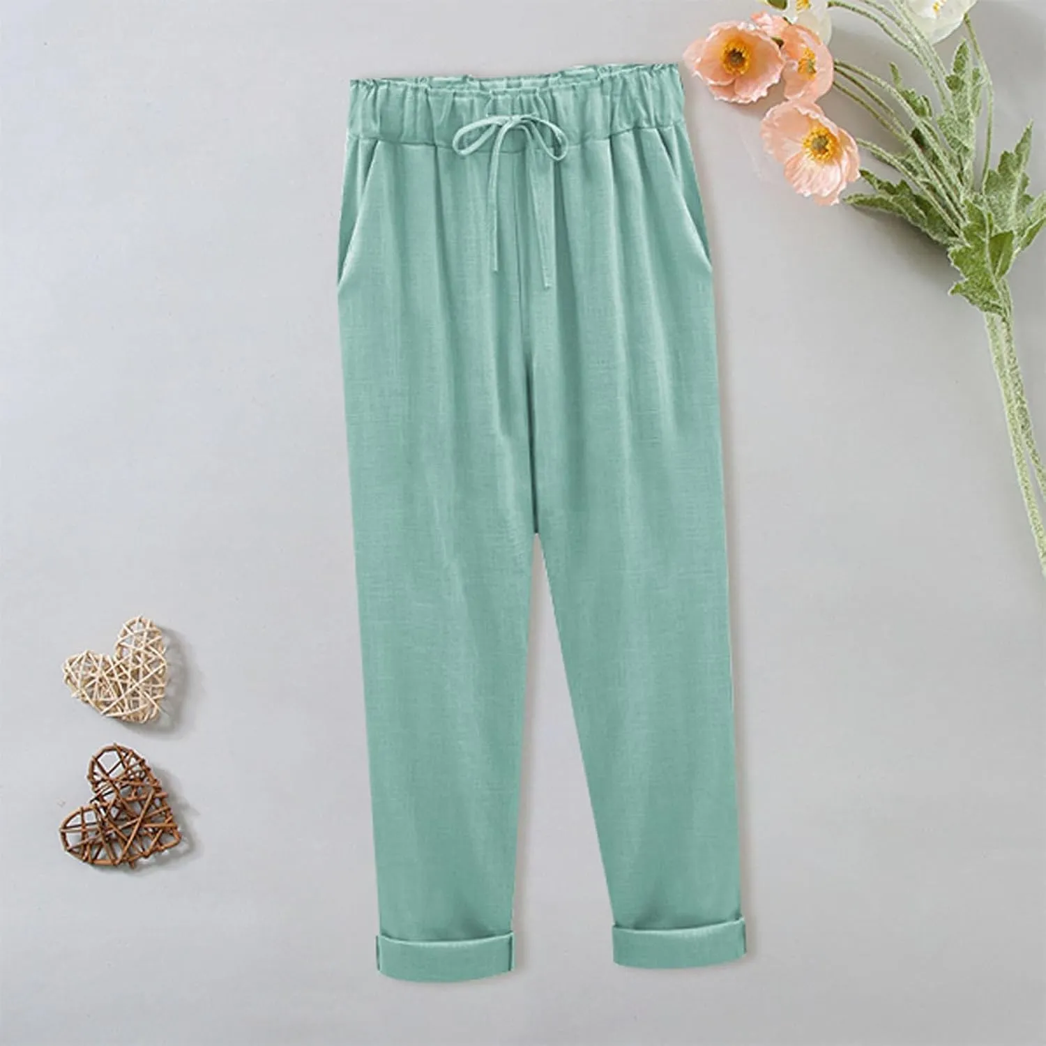 Women Straight Pants Loose Thin Summer Trousers Wide Leg High Waist Trouser Pants Solid Color Skin-Friendly Pants