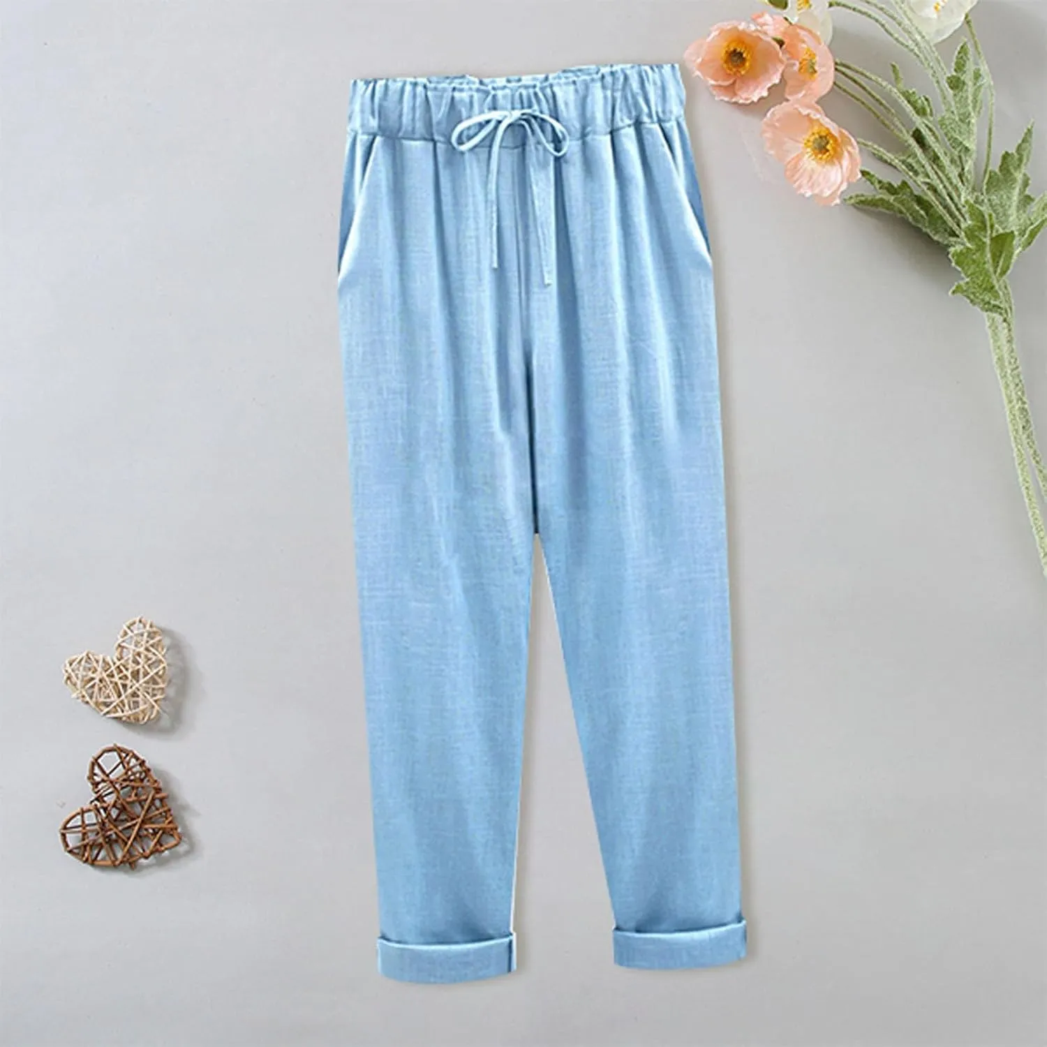 Women Straight Pants Loose Thin Summer Trousers Wide Leg High Waist Trouser Pants Solid Color Skin-Friendly Pants