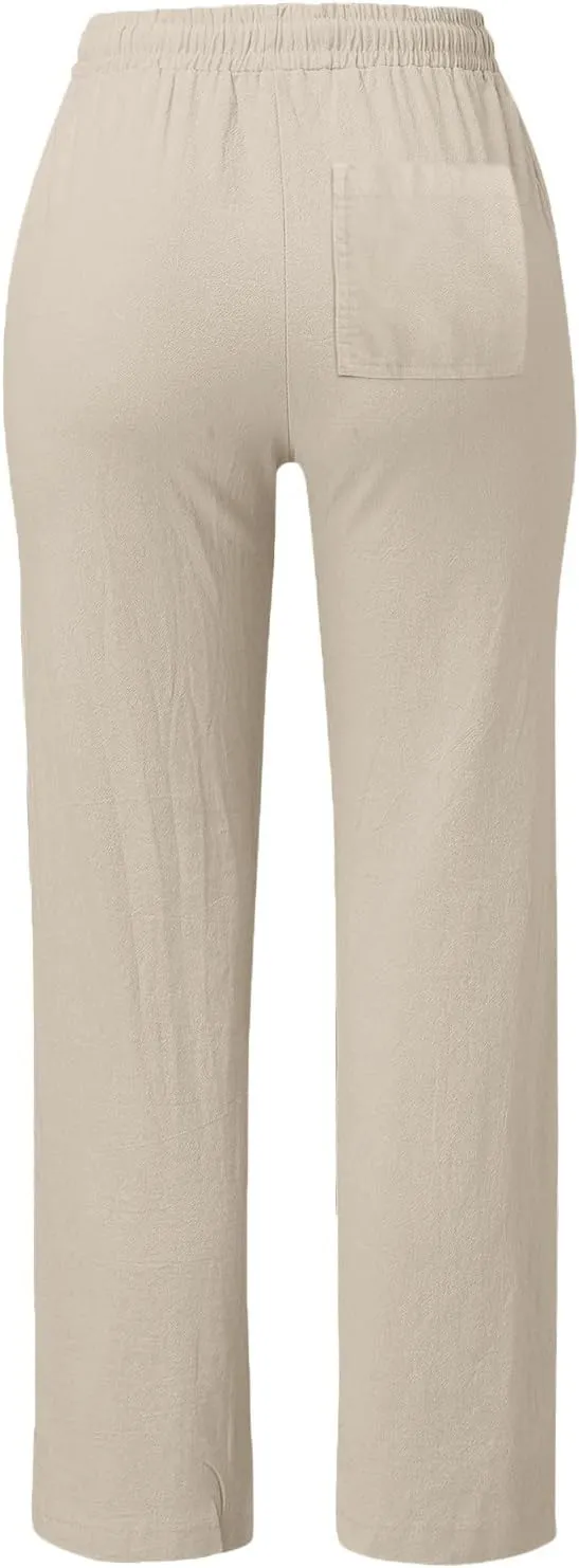 Women Trouser Pants High Waist Vintage Dressy Wide Leg Casual Loose Fit Pants Comfy Solid Linen Summer Boho Trouser