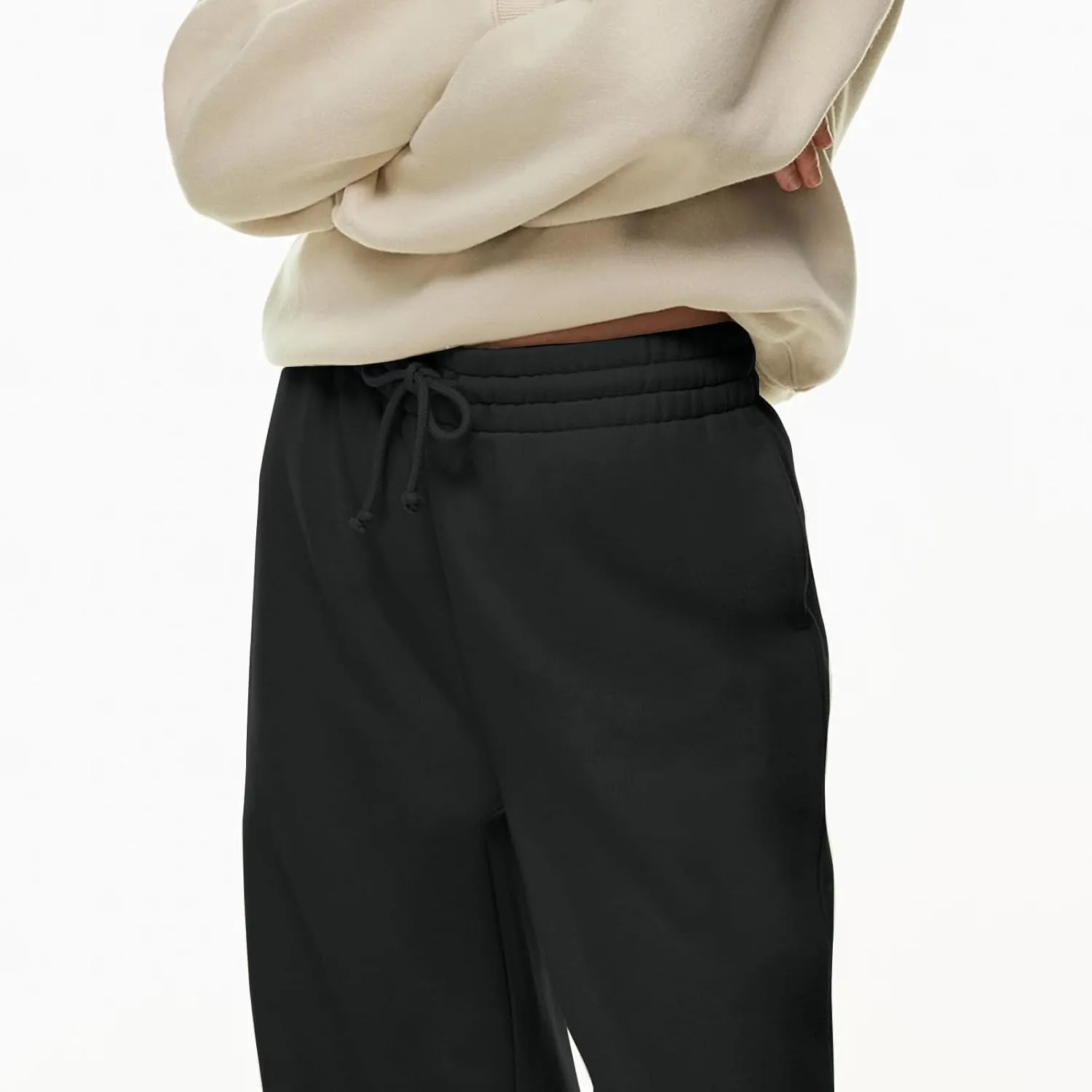 Women Wide Leg Sweatpants Cozy Fleece Boyfriend Basic Sweatpant Causal Drawstring High Waist Baggy Straight Leg Jogger